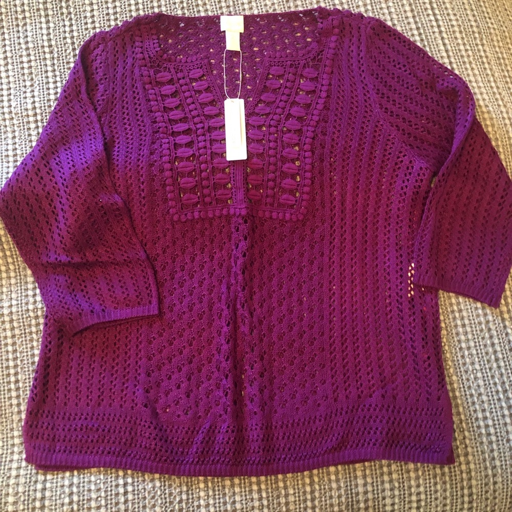 NWT soft cotton lightweight Summer sweater in size 2 or Large. Magenta color. - Picture 4 of 10